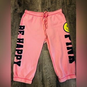 Vs Pink 'Super RARE -Be Happy' Smiley Crop Sweatpants